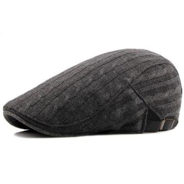 Imagem de Boina Clássica Tricô de Lã Viseira Plana Bordada Retro Moda Outono Inv
