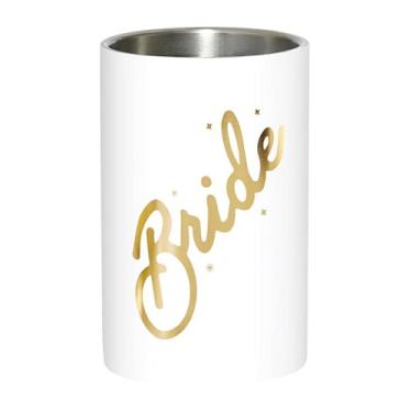 Imagem de Slant Collections Resfriador de garrafa de vinho de aço inoxidável isolado para presente de casamento, 19,3 cm A, noiva de folha dourada