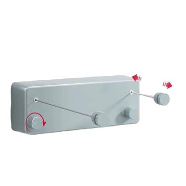 Imagem de Varal Retrátil, Montado Na Parede, Corda De Aço Inoxidável De 14 Pés Para Ambientes Internos E Externos Forte E Durável, À Prova De Ferrugem E Umidade (duas Cordas)(Blue)