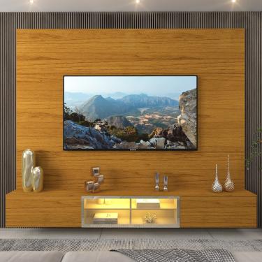 Imagem de Estante Home para TV até 85 Polegadas com LED e Vidro Reflecta 3 Portas Luminare Gelius - Naturale