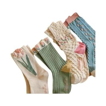 Imagem de Meias Femininas Curtas de Ursinho - 5 Pares Confortáveis e Fofas, Códi
