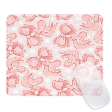 Imagem de Seorsok Tapete de mouse quadrado abstrato com laços rosa e pontos brancos, mouse pads texturizados premium para laptop de escritório, mousepads quadrados laváveis com bordas costuradas estendidas,