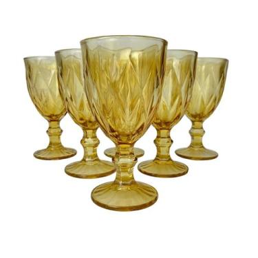 Imagem de Jogo 6 Taças Diamante Amber Dourado Vidro 340ml Mesa Posta - CLASS HOM