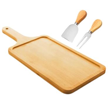 Imagem de Kit Tábua Petisqueira com Garfo e Espátula para Servir 3 Peças Aço Inox Bambu