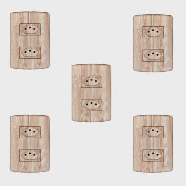 Imagem de Cinco Conjuntos com 2 Tomadas 2p + t 20A 250v, Modular, com Placa 4x2 e Suporte Angelim