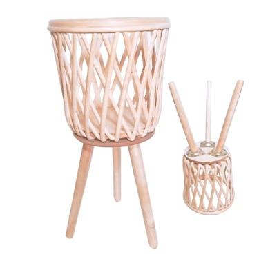 Imagem de Plantador de vime com suporte, suporte para plantas de vime | Plantador de cesta para sala de estar,Potenciômetro resistente da planta do rattan com pernas, plantador da cesta do vaso do assoalho da e