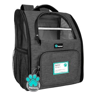 Imagem de Mochila de transporte de animais de estimação PetAmi Deluxe para pequenos gatos e cães, filhotes | Design ventilado, entrada de dois lados, recursos de segurança e suporte de almofada nas costas | para viagens, caminhadas, uso ao ar livrePetAmi cinza