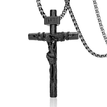 Imagem de ZENLUNANO Colar de cruz crucifixo para homens e mulheres com pingente de Jesus requintado banhado a ouro 18K e corrente dupla ajustável 40-76 cm, 0 Inch=No Chains, Banhado a ouro, Sem Pedra Preciosa