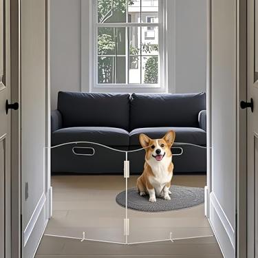 Imagem de All cheerful Portão De Acrílico Transparente Para Cães Uso Interno – Animais Estimação 2 Painéis Portas, Sem Perfuração, Barreira Dobrável Cães, Cerca E Gatos Com Pés Apoio Casa, Escadas Cercadinho