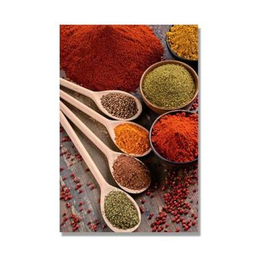 Imagem de Arte de parede colorida em tela para especiarias e colher de tempero | Decoração de cozinha vintage | Arte moderna para casa e sala de jantar (especiarias mistas 29). 50 x 75 cm - 19,7 x 29,6 pol. Sem