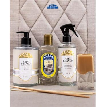 Imagem de Kit Aromas Coala: Difusor de Aromas Chá Branco 100ml, Limpador Perfumado 120ml, Sabonete Líquido 500ml e Odorizante Spray 260ml