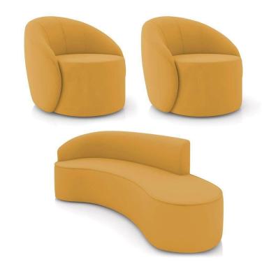 Imagem de Sofá 4 Lugares Orgânico 220cm Morgan E 2 Poltronas Lua Veludo Mostarda D03 - D`rossi