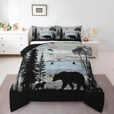 Imagem de Feelyou Conjunto de edredom infantil casal, cabana rústica rústica, animais selvagens, casa de fazenda, adolescentes, conjunto de cama de microfibra