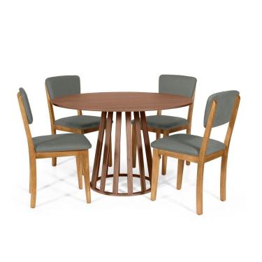 Imagem de Mesa De Jantar Redonda Gabi Noronha Com 4 Cadeiras Estofadas Ella Cinza