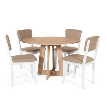 Imagem de Mesa De Jantar Redonda Montreal Jade Com 4 Cadeiras Estofadas Ella Branco/marrom Claro