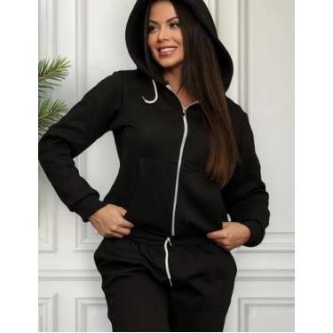 Imagem de Conjunto de moletom feminino barato Blusa de frio Grossa com zíper e t