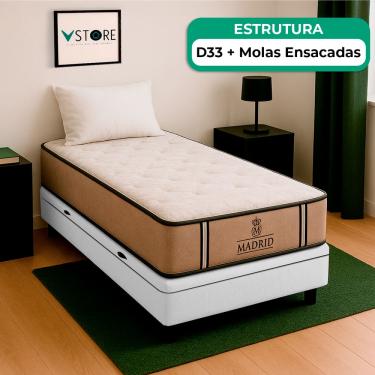 Imagem de Cama Box Baú Solteirão e Colchão Madrid Molas V-Store