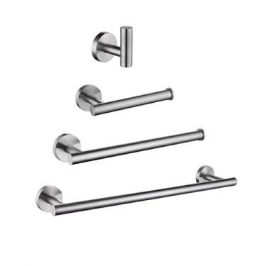 Imagem de Conjunto de acessórios para banheiro em ouro escovado, kit de ferragens, suporte para toalha de mão, suporte para rolo de papel higiênico, gancho para roupão, aço inoxidável, conjunto de 4 peças