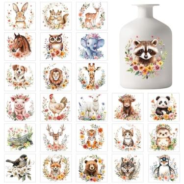 Imagem de GLOBLELAND 25 folhas retrô animais coloridos frascos de pedreiro adesivos flores adesivos de plástico decalque adesivo lanterna jarra adesivo para lâmpada de janela copo de vidro vaso arte decoração