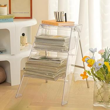 Imagem de Lzyjckh Escadas de acrílico de 3 degraus, Banco dobrável com degraus, Puffs decorativos modernos, Prateleira expositora, para closet, sala de estar, jardim, varanda,Transparent,52x44x63cm