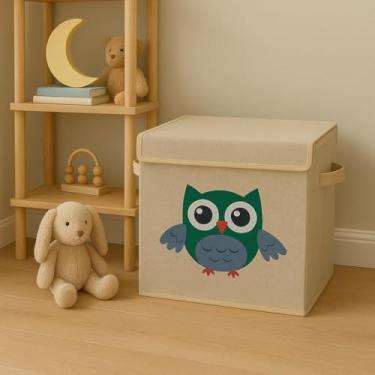 Imagem de Caixa Organizadora Infantil Brinquedos Linho Tampa Baú Animal Box Oky's (CORUJA)
