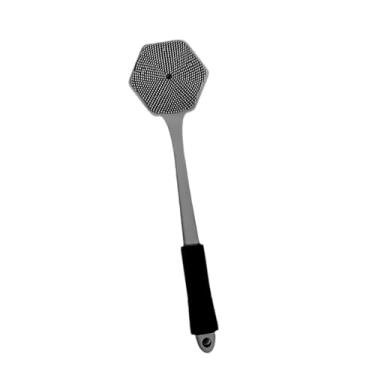 Imagem de predolo Esfoliante de silicone para as costas, cerdas macias, dupla face, ergonômico, espuma de banho, esponja compacta, escova corporal, cabo antiderrapante, Cinza