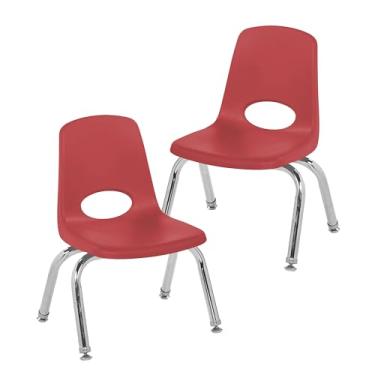 Imagem de Cadeira escolar empilhável de 25,4 cm, assento de estudante empilhável com pernas de aço cromado e deslizadores giratórios; para pré-escola, sala de aula ou ensino em casa - Vermelho (pacote com 2