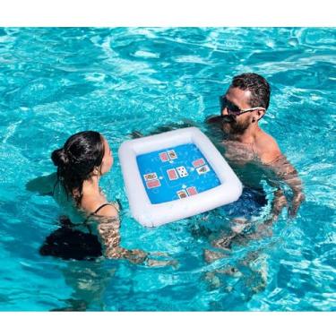 Imagem de Mesa de jogo inflável Zone Tech com cartas de baralho à prova d'água, mesa flutuante para piscina para adultos, família, festa, estação de jogos na praia, conjunto azul/branco