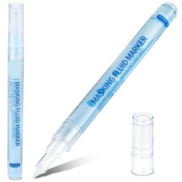 Imagem de Feifeiya 2 canetas de fluido de mascaramento para pintura em aquarela, capacidade de 3 ml com ponta aplicadora de 0,7 mm, marcador de fluido de máscara para vários projetos artísticos, tinta aquarela