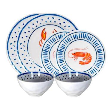 Imagem de Conjunto 4 Pratos 2 Tamanhos e 2 Bowls 600ml Fundo Do Mar - Florarte