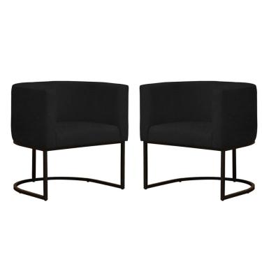 Imagem de Kit 2 Poltronas Reforçada Decorativa Sala Gabriela Base Ferro Preta Suede