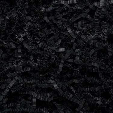 Imagem de ROSYJUNE Enchimento de papel cortado enrugado preto de 227 g, papel desfiado de confetes de grama de Páscoa iridescente para enchimento de caixas de presente, decoração de aniversário, casamento, dia