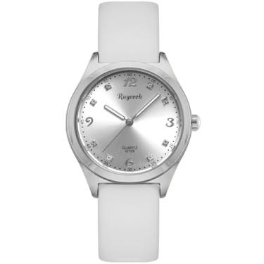 Imagem de RUYEOOK Relógio feminino à prova d'água, mostrador com detalhes de cristal, pulseira de silicone, relógio de pulso esportivo analógico de quartzo, presente para enfermeiras, G729 branco, Casual