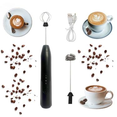 Imagem de Mixer Elétrico Portátil Recarregável USB - Batedor Inox 3 Velocidades para Bebidas Cremosas, Shakes e Cappuccinos