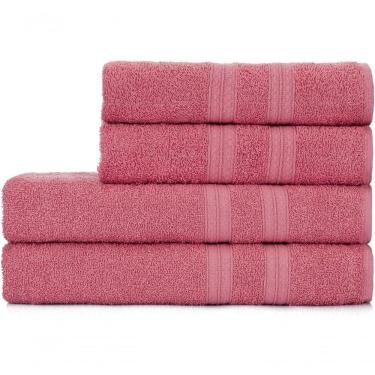 Imagem de Toalhas De Banho 4 Peças 100% Algodão Alta Absorção (2 Banho + 2 Rosto ) Padrão Hotel pousada Rosê
