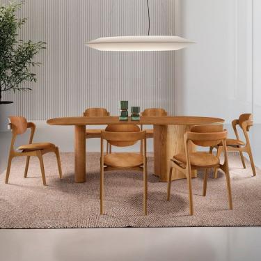 Imagem de Conjunto Mesa 180cm X 80cm Tampo Mdf Canto Copo 6 Cadeiras Celeste Star Caramelo / Imbuia Natural