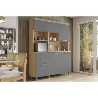 Imagem de Cozinha Compacta Nobreza c/ 5 Portas e 2 Gavetas 160cm Carvalho/Titânio - Nesher