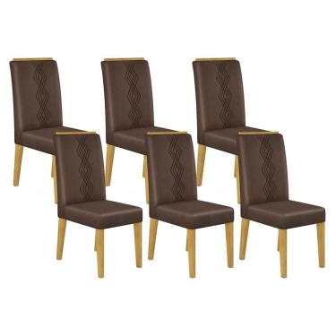 Imagem de Kit com 06 Cadeiras Yasmin Cedro Veludo Moca DJ Móveis