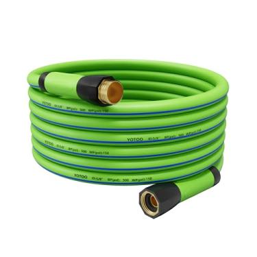 Imagem de YOTOO Mangueira de água de jardim híbrida para serviço pesado 5/8 polegadas por 25 pés 150 PSI resistente a torções, flexível com alça giratória e conexões de latão sólido de 1,9 cm GHT, verde + azul