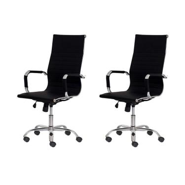 Imagem de 2 Cadeiras Escritório Presidente Pu Preta Base Giratória