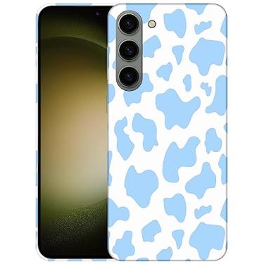 Imagem de SM CASES Capa para Samsung Galaxy S24 Plus 5G - Pele de vaca animal impressão azul design impresso 3D capa traseira de plástico rígido compatível com Samsung Galaxy S24+