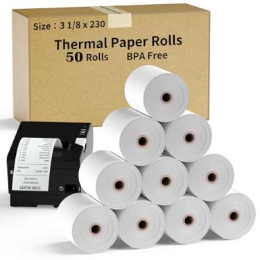 Imagem de CLASSY Papel térmico de 9,5 x 70 m, 50 rolos de papel de recibo para impressoras de caixas registradoras, caixa eletrônico, compatível com ampla gama de sistemas de PDV para pequenas empresas, livre