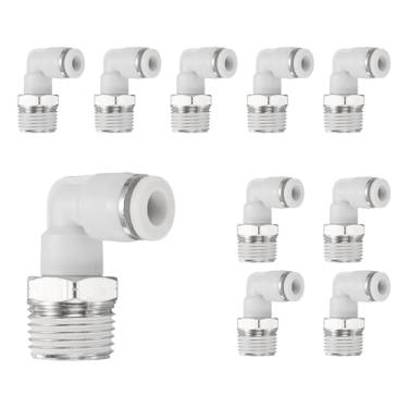 Imagem de HARFINGTON 10 peças de encaixes push to connect cotovelo macho 1/4 polegada tubo OD x 3/8 polegada NPT rosca plástico conexão rápida mangueira de ar kit de encaixe pneumático conector de bloqueio de