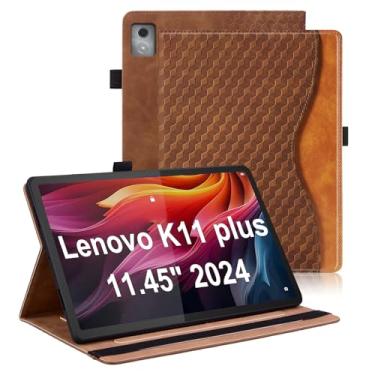 Imagem de Varohix Capa para Lenovo Tab K11 Plus 29.1 cm lançado em 2024, capa fólio de couro PU para tablet Lenovo Tab K11 Plus com suporte para cartão, suporte multiângulo - marrom