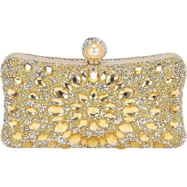 Imagem de AKEIE Bolsa de luxo para noite com strass de cristal brilhante, bolsa clutch de acrílico para casamento, coquetel, festa de formatura, Ouro