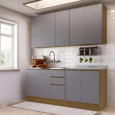 Imagem de Cozinha Compacta 4 Pçs Tampo 200cm Slim Luciane Móveis Freijó/cinza Puro