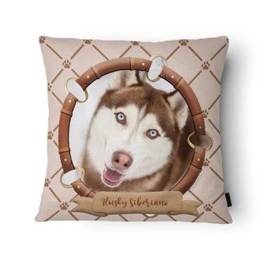 Imagem de Capa de Almofada Veludo 43x43cm Husky Siberiano Marrom - Tuti Gottô