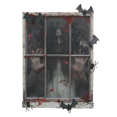 Imagem de TOARTi Decalque de parede 3D Happy Halloween (84 x 60 cm) adesivos de morcego fantasma assustador decalque de festa temática de terror adesivos de parede sangrento de Halloween adesivos de zumbi