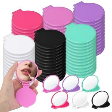 Imagem de Lilingsty Espelho compacto a granel, 6 cores de bolso, pequeno e requintado, mini espelho dobrável é adequado para viagens, viagens de negócios, presentes, pessoas sem-teto (pacote com 120)