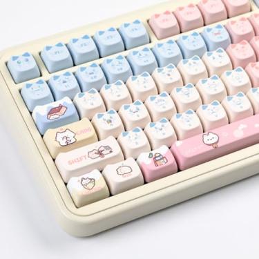 Imagem de Teclas PBT 140 teclas fofas teclas de gato com sublimação de tinta com perfil Mao para teclados mecânicos Gateron MX Swithes 61/64/68/78/84/87/96/98/104/108 Gateron MX Swithes